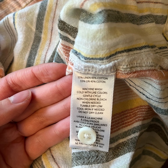 BeachLunchLounge Linen Button Down Stripe Short Sleeve Top Women’s Medium - Picture 4 of 4